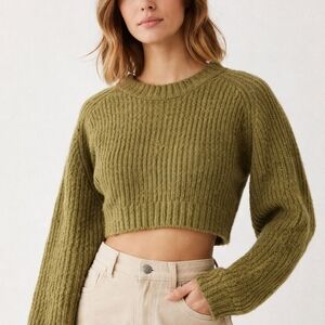 Olive Green Women's Cropped Sweater